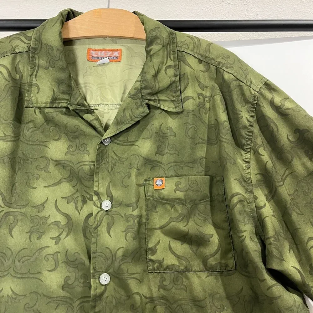 Y2K Quiksilver Button Up Shirt Flames Fire Hawaii Abstract Made in USA Sz XL - Picture 2 of 8